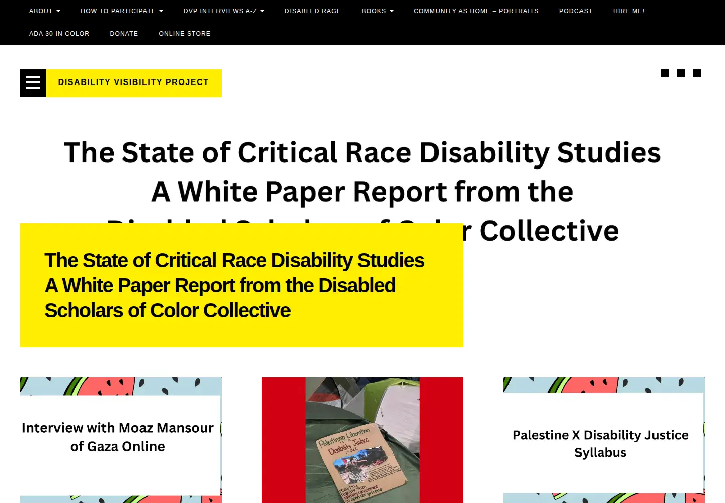 Screenshot of disabilityvisibilityproject.com