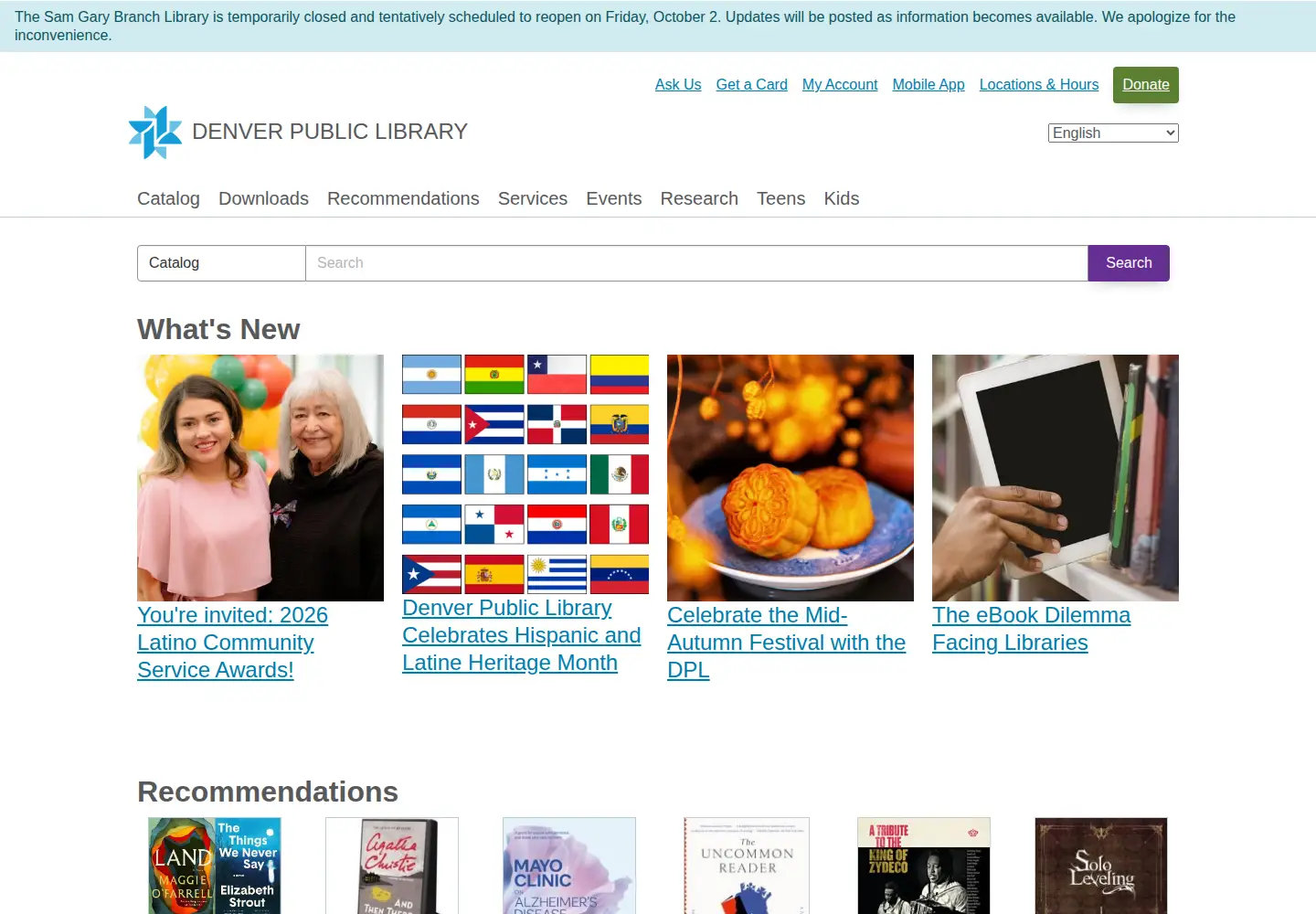 Screenshot of denverlibrary.org