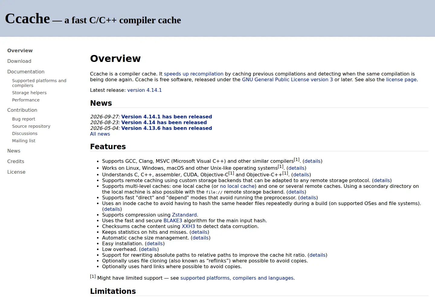 Screenshot of ccache.dev