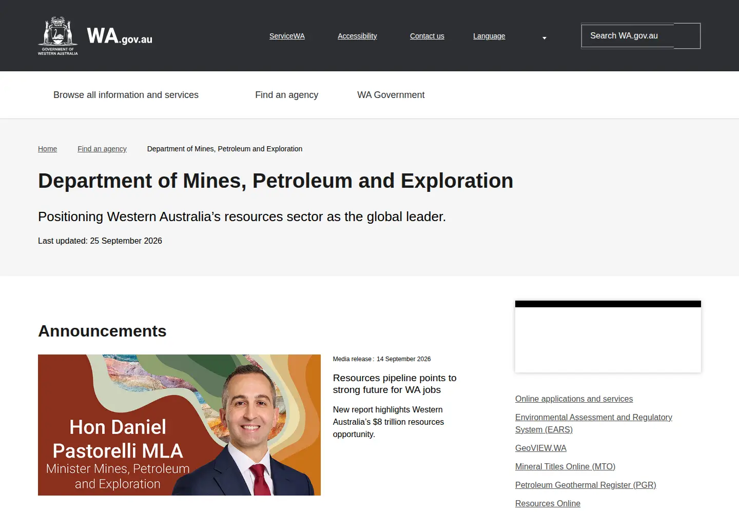 Screenshot of dmp.wa.gov.au