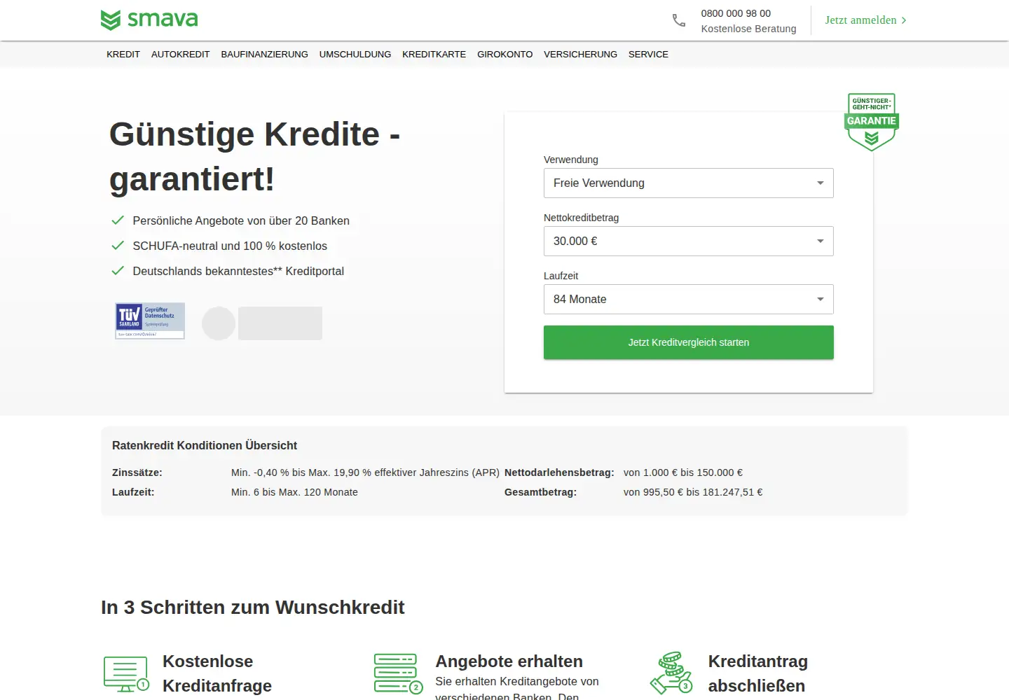 Screenshot of smava.de