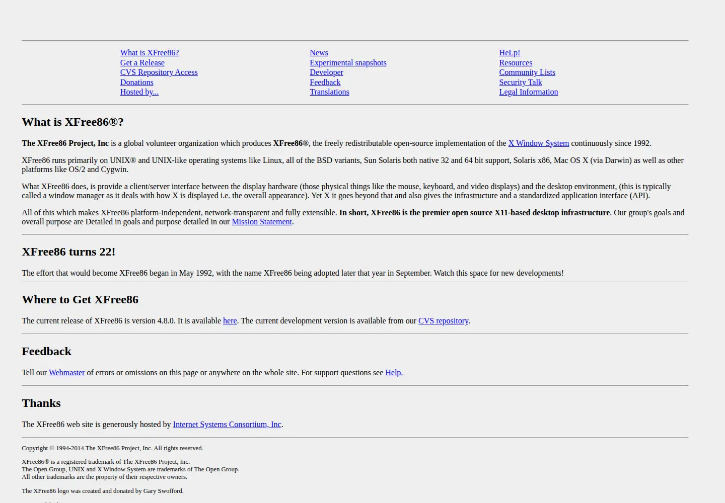 Screenshot of xfree86.org