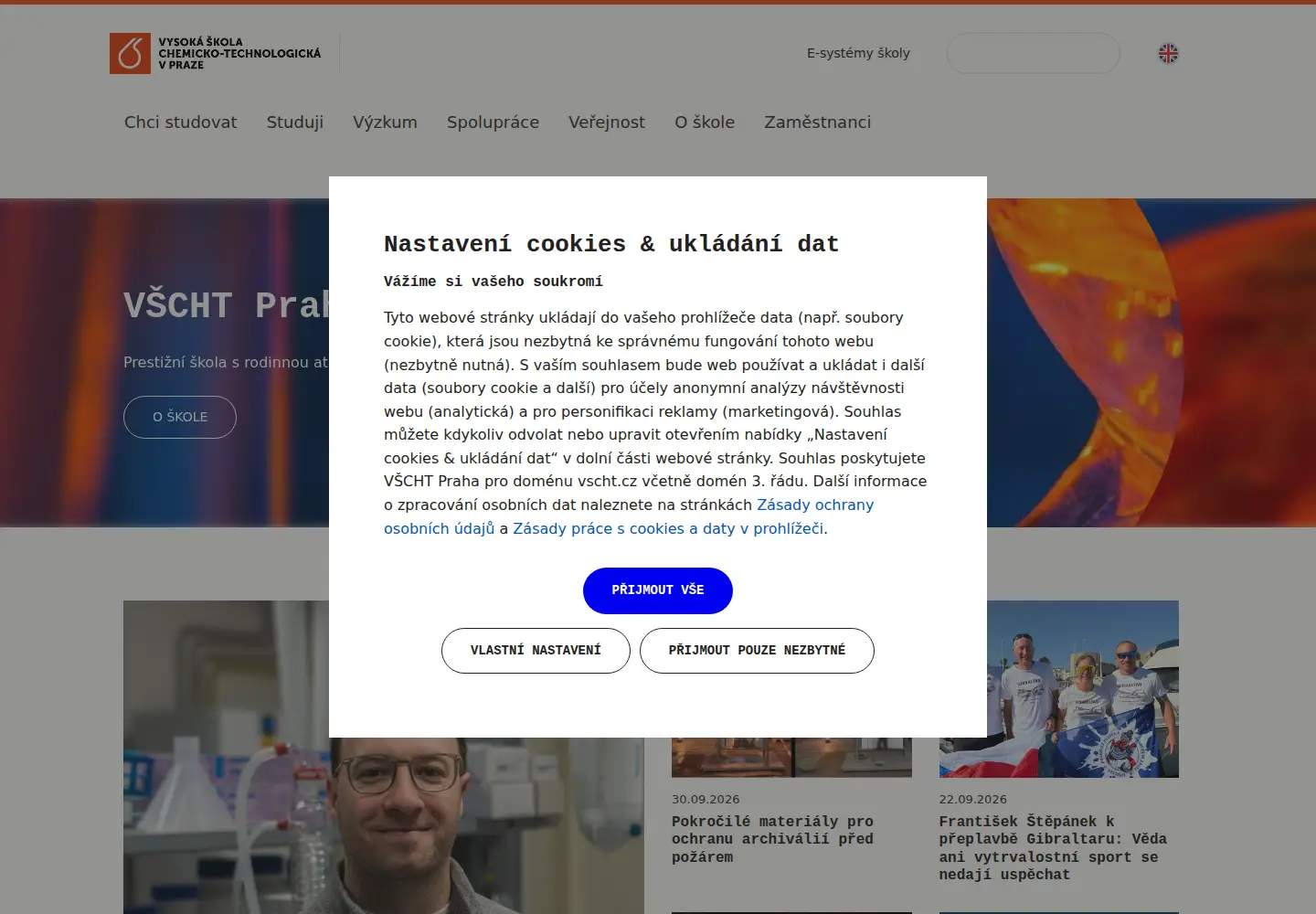 Screenshot of vscht.cz