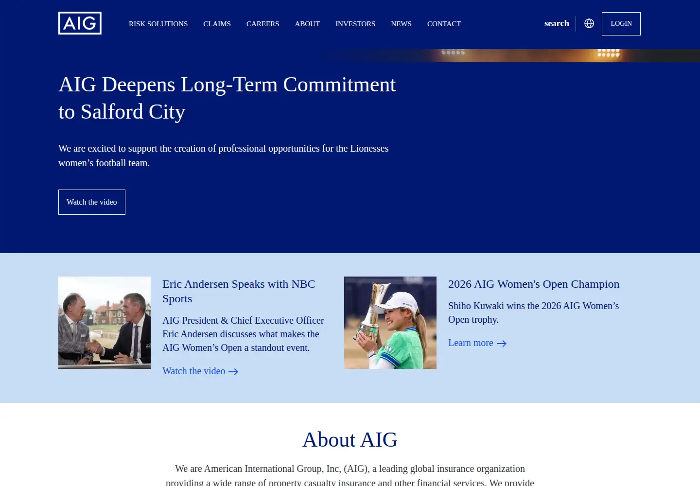Screenshot of aig.com