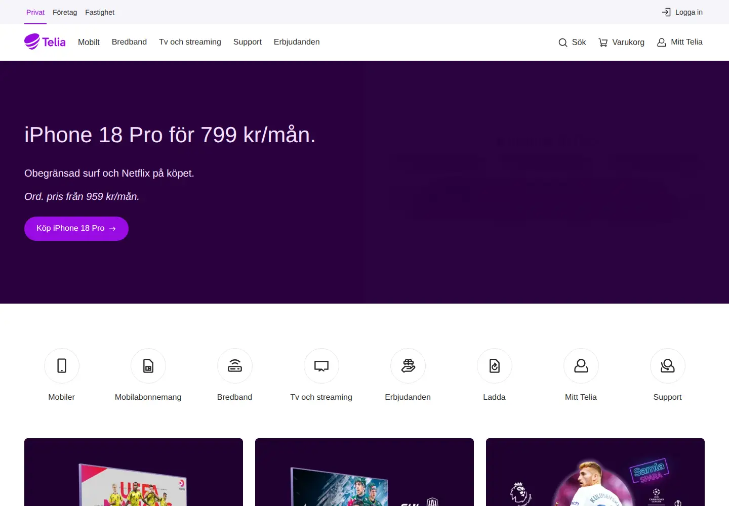 Screenshot of telia.se