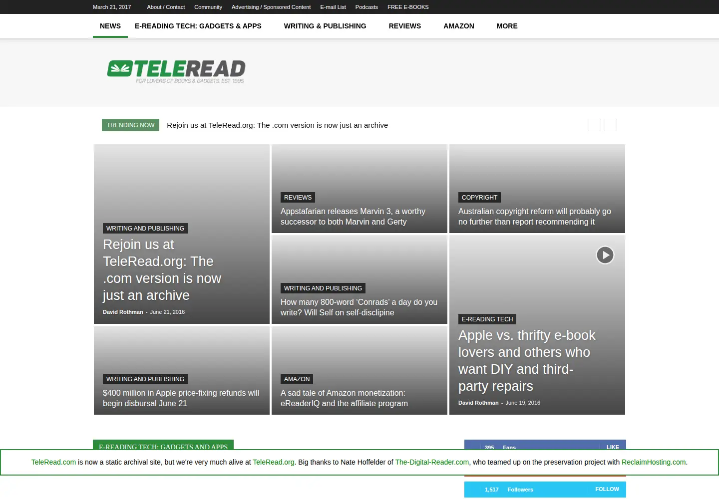 Screenshot of teleread.com