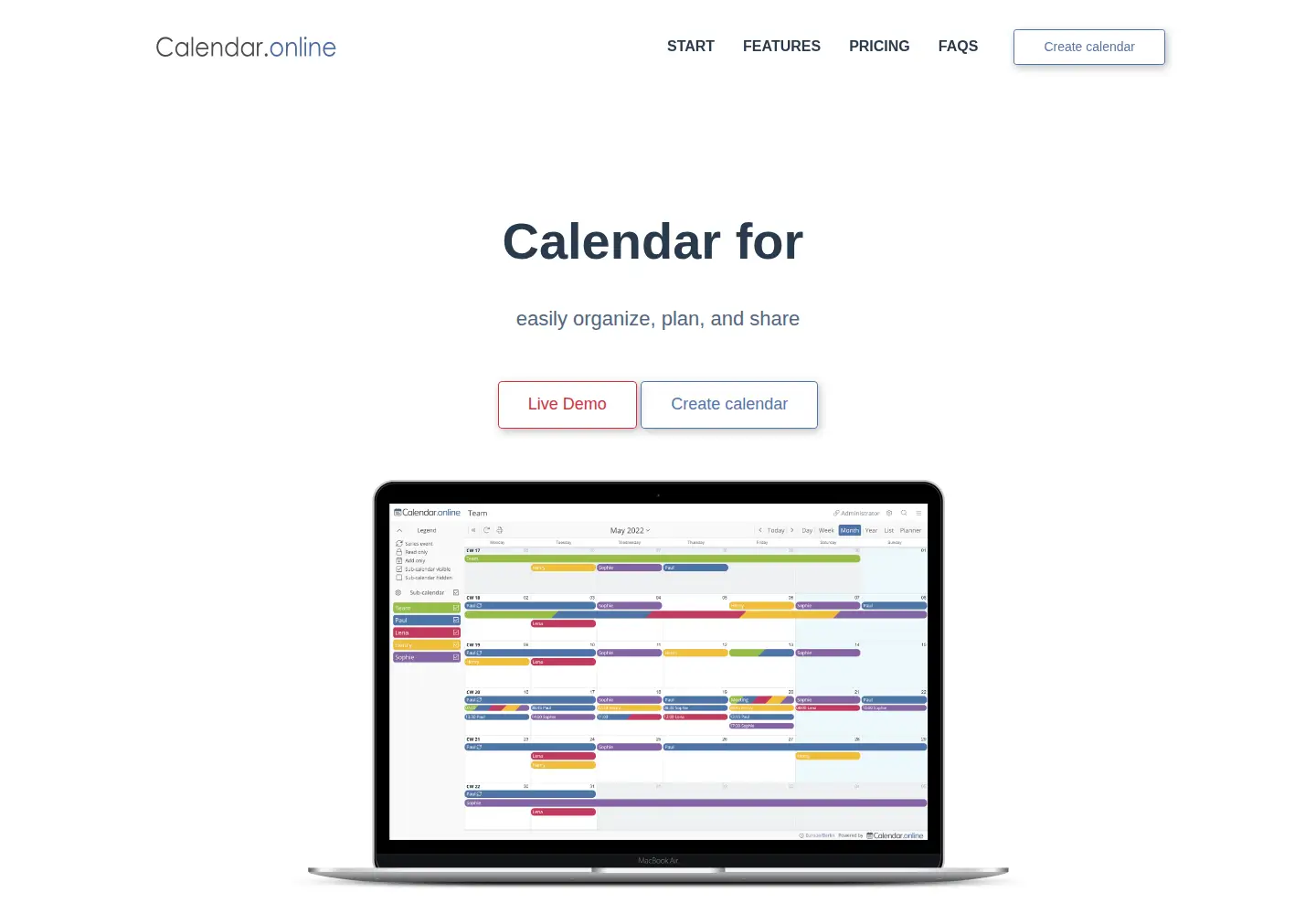 Screenshot of calendar.online