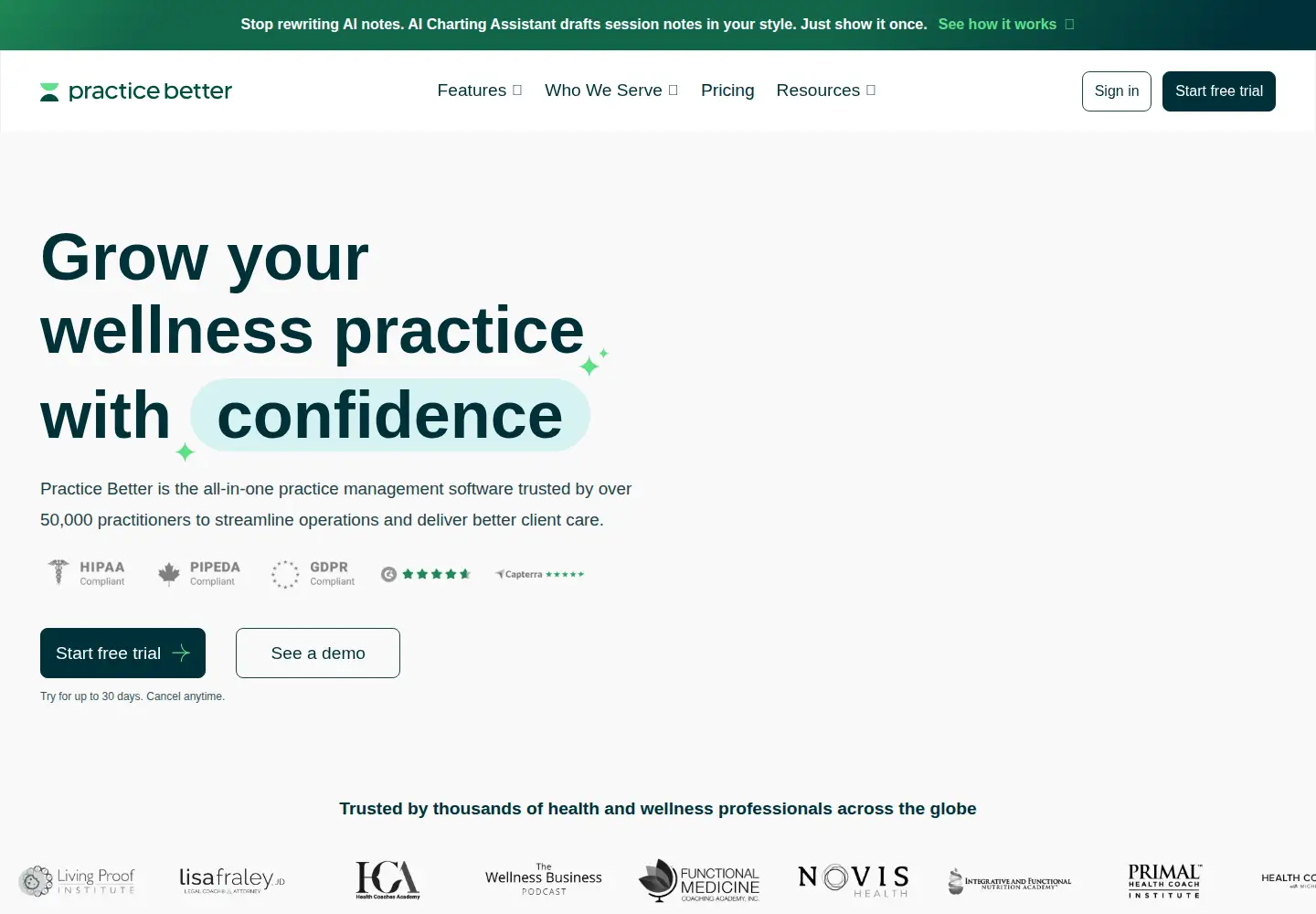 Screenshot of practicebetter.io