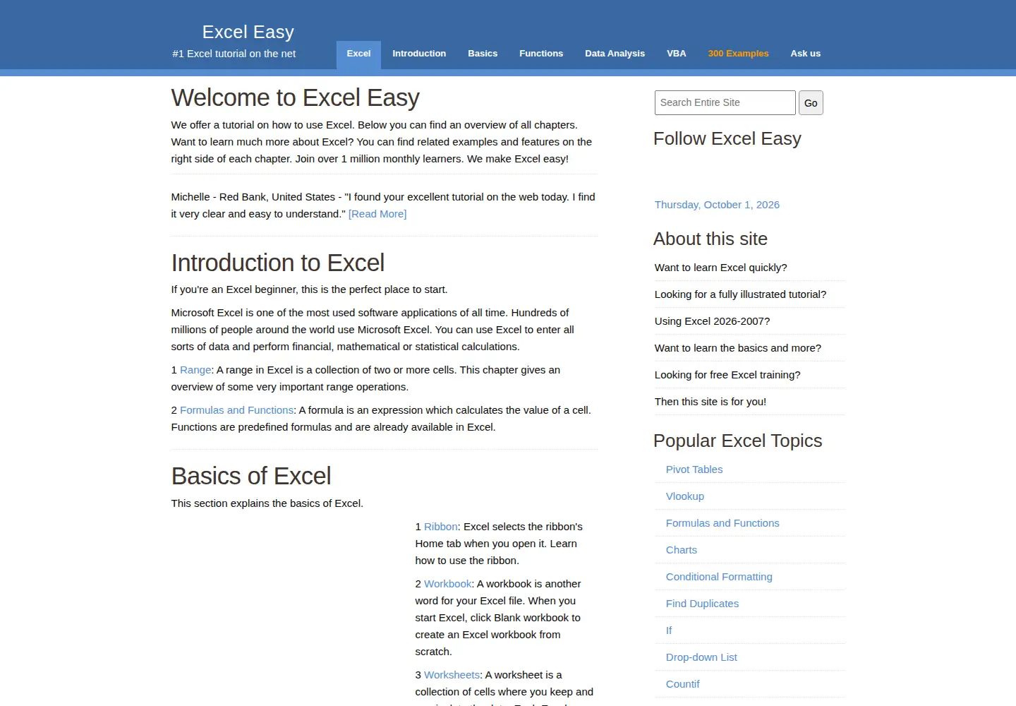 Screenshot of excel-easy.com