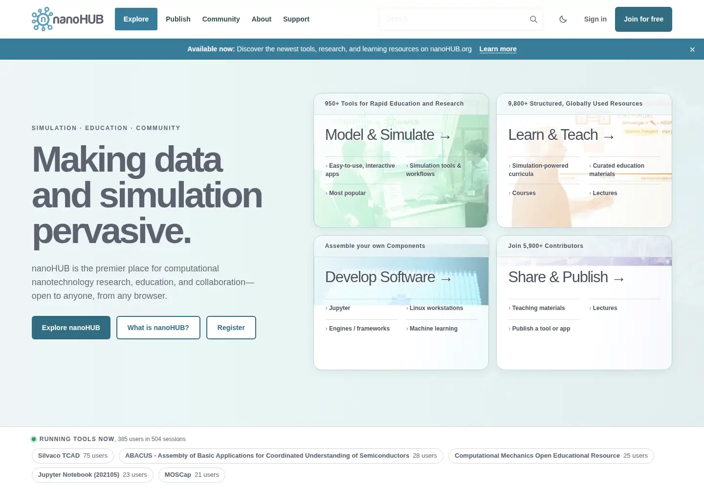 Screenshot of nanohub.org