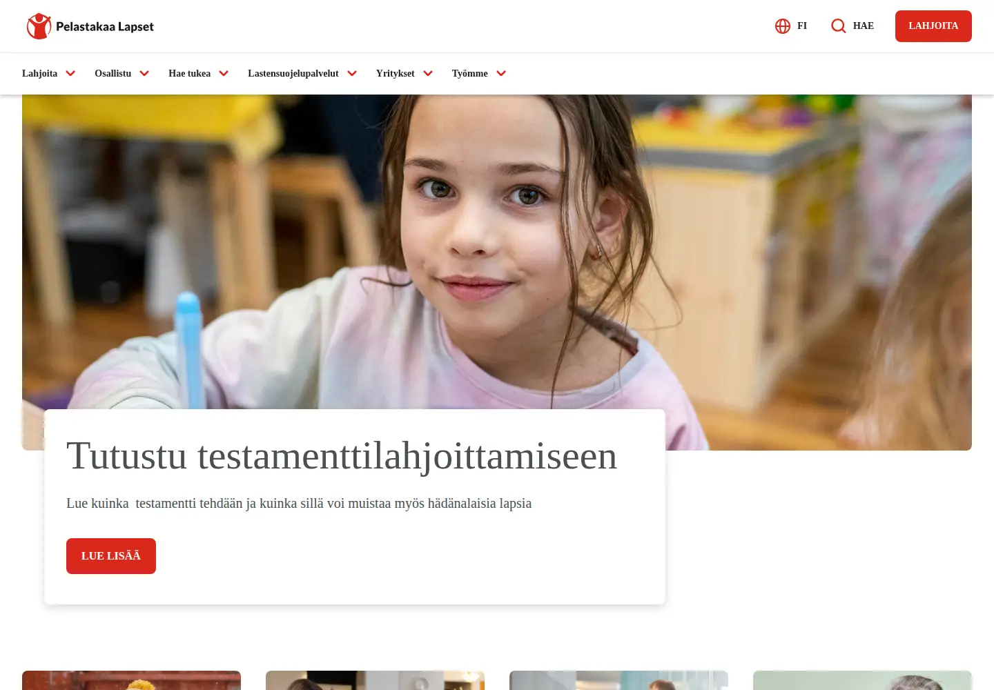 Screenshot of pelastakaalapset.fi