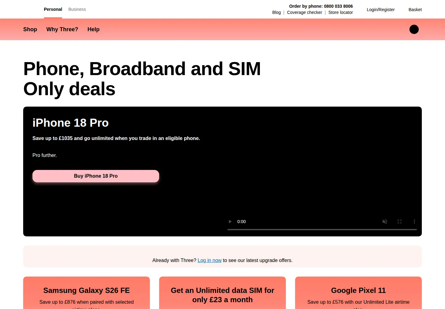 Screenshot of three.co.uk
