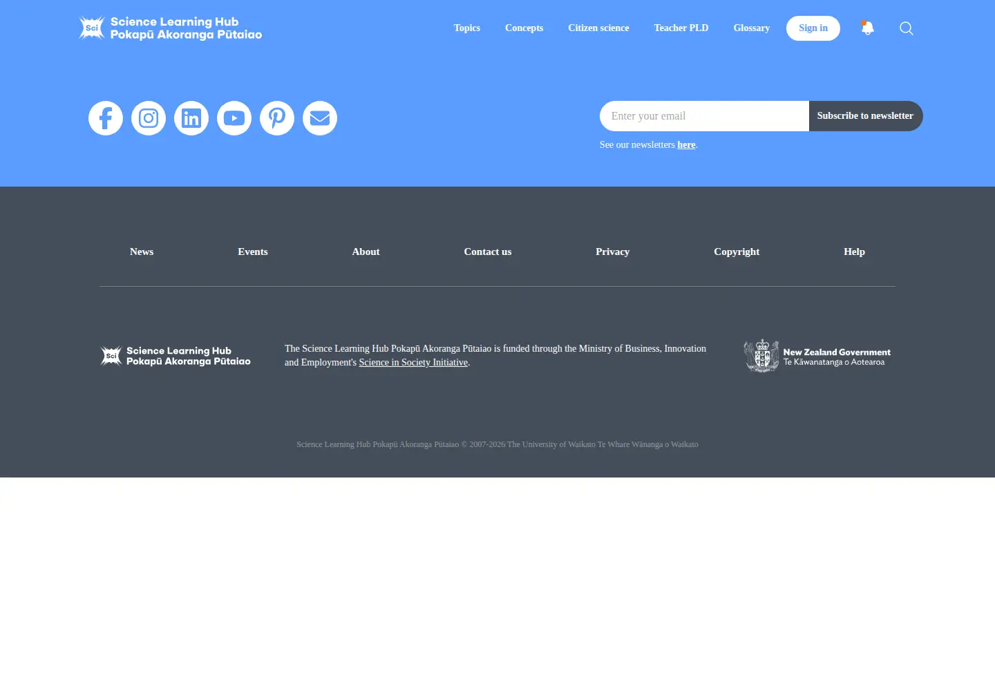 Screenshot of sciencelearn.org.nz