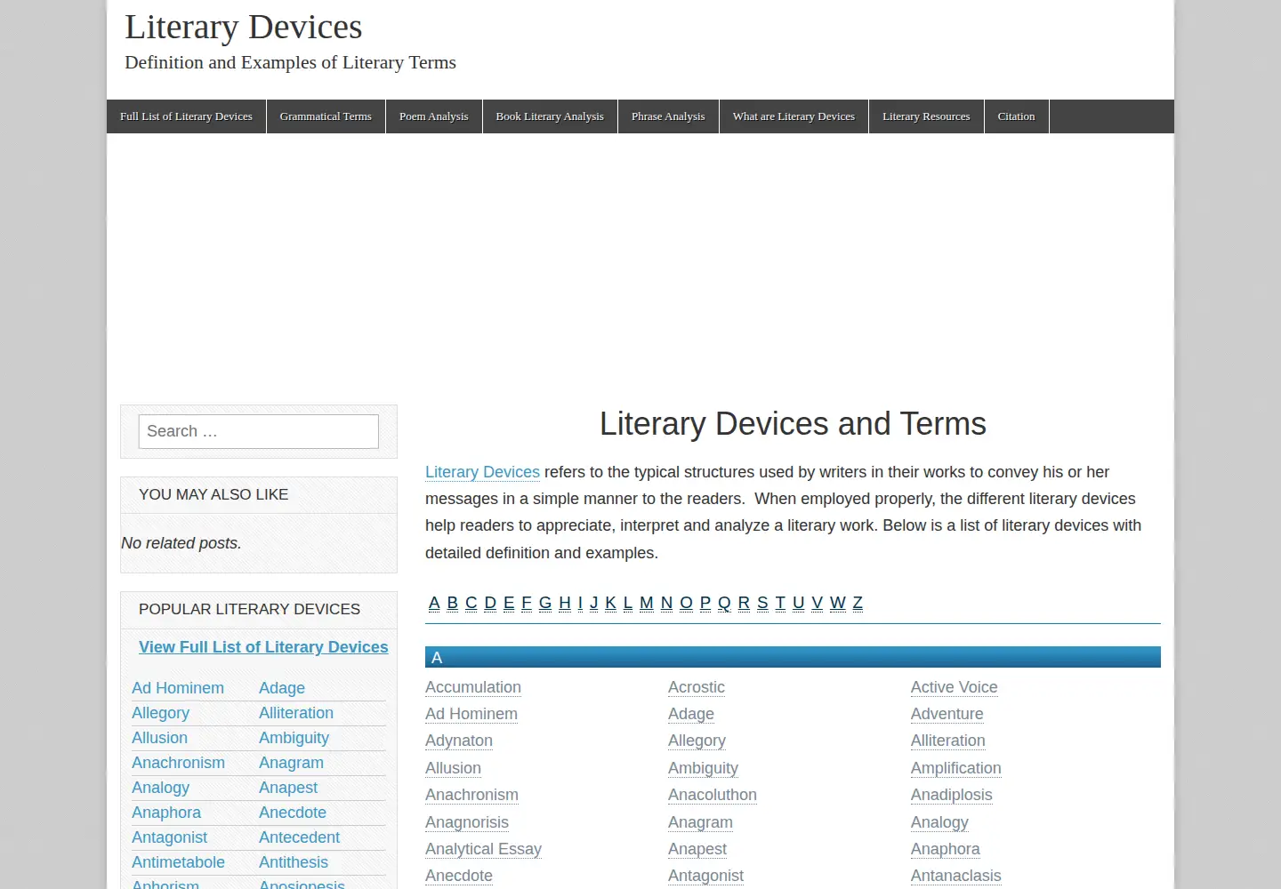 Screenshot of literarydevices.net