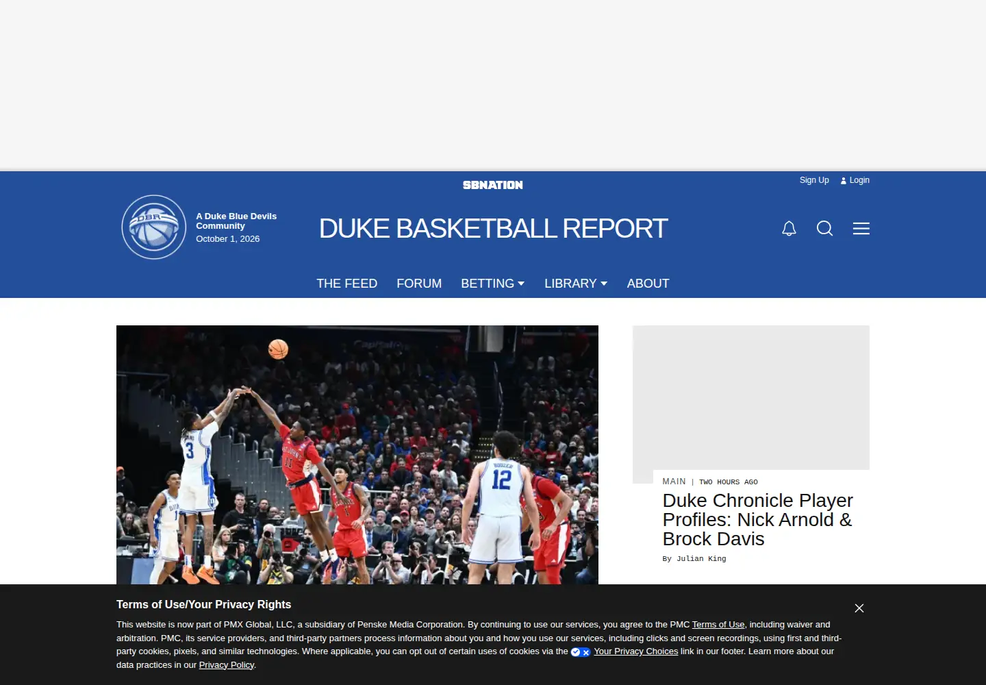 Screenshot of dukebasketballreport.com