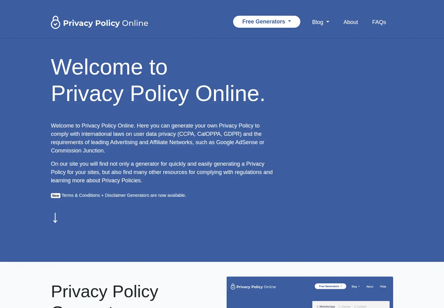 Screenshot of privacypolicyonline.com