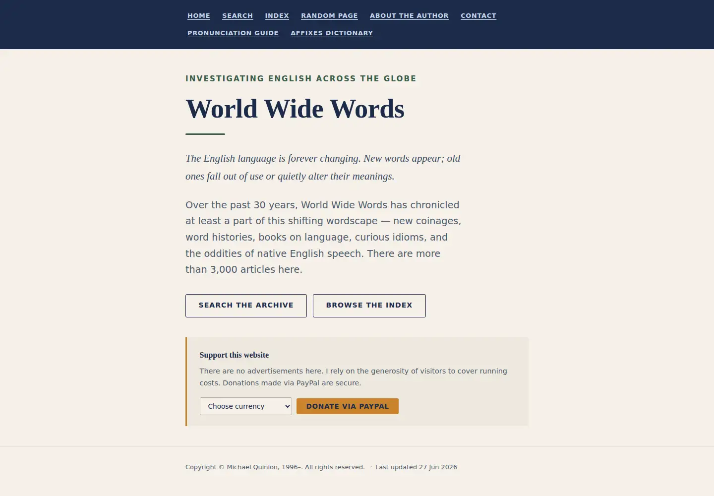 Screenshot of worldwidewords.org