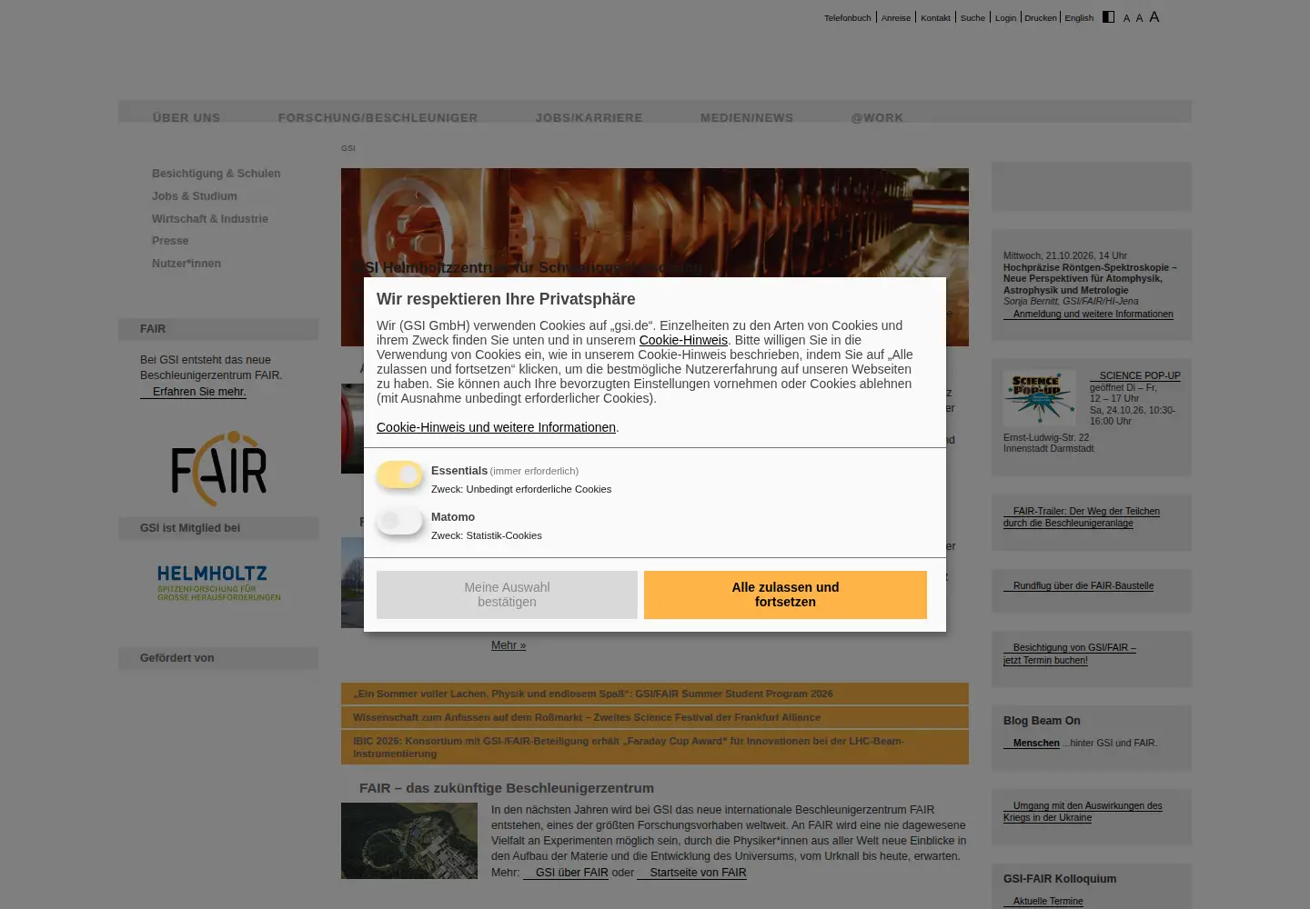 Screenshot of gsi.de