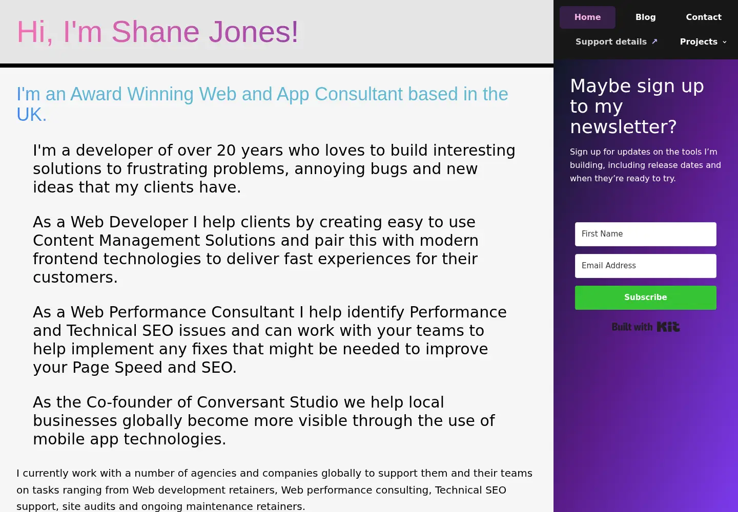 Screenshot of shanejones.co.uk