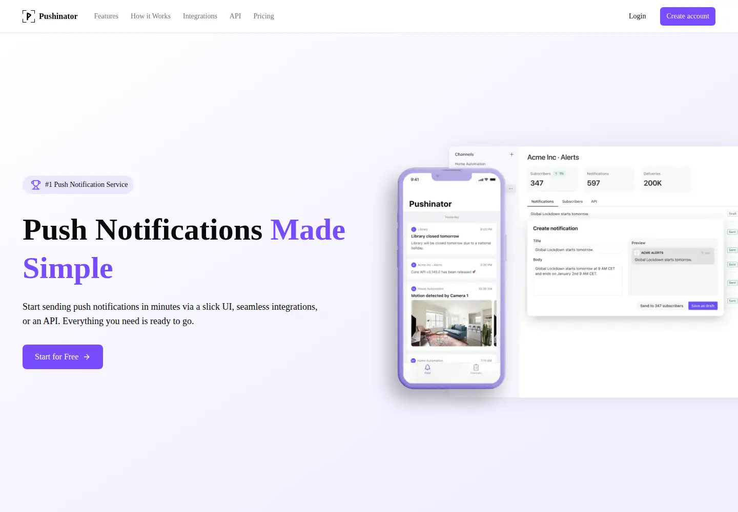 Screenshot of pushinator.com