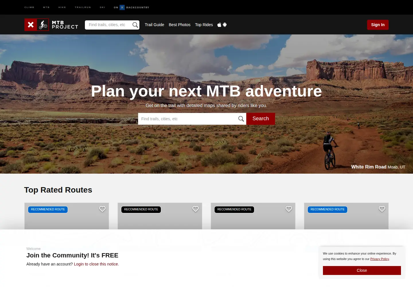 Screenshot of mtbproject.com
