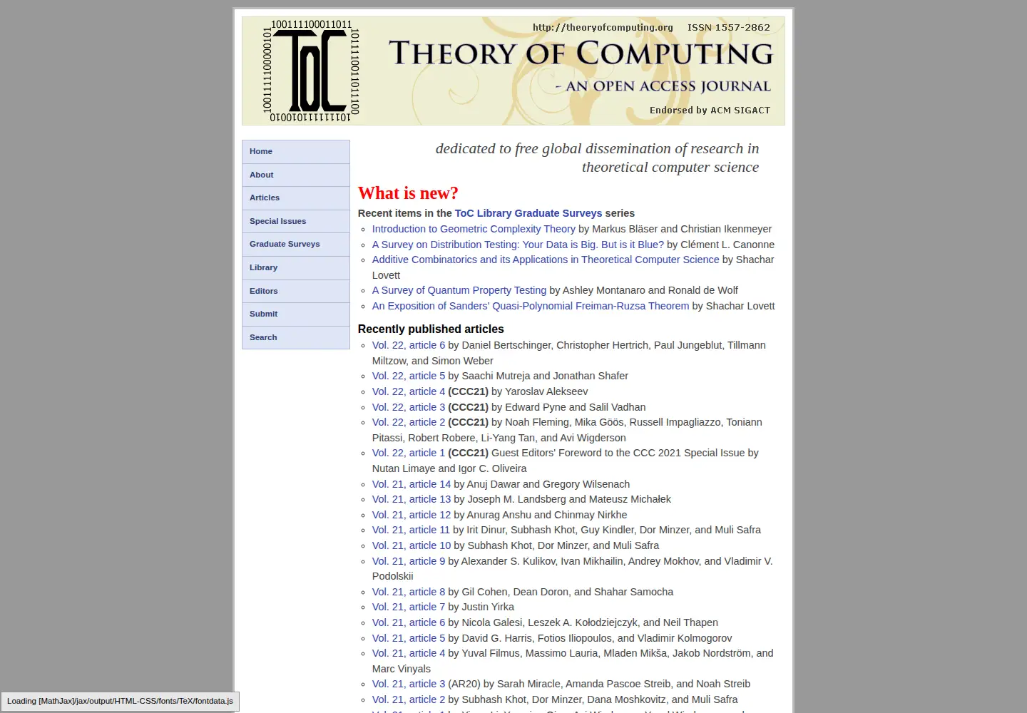 Screenshot of theoryofcomputing.org