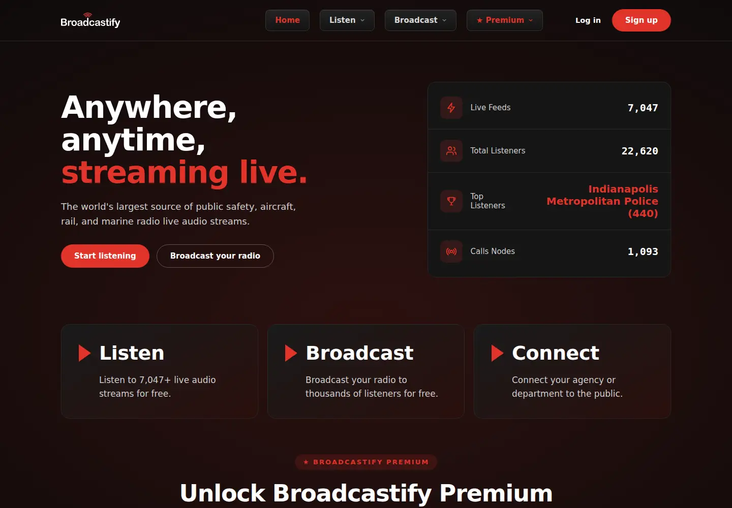 Screenshot of broadcastify.com