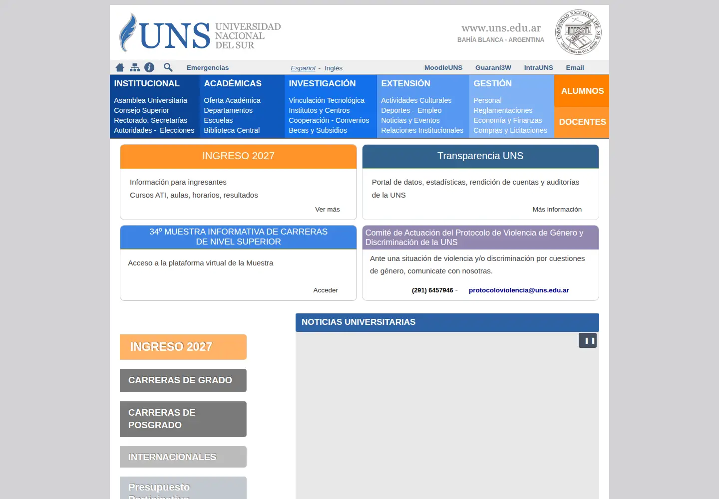 Screenshot of uns.edu.ar