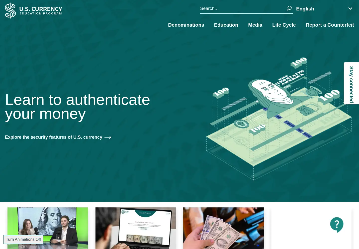 Screenshot of uscurrency.gov