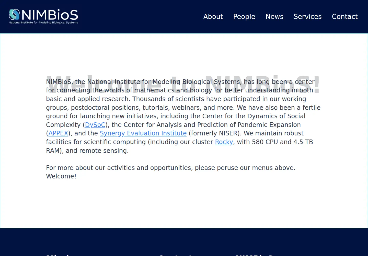 Captured homepage of nimbios.org in the current scan