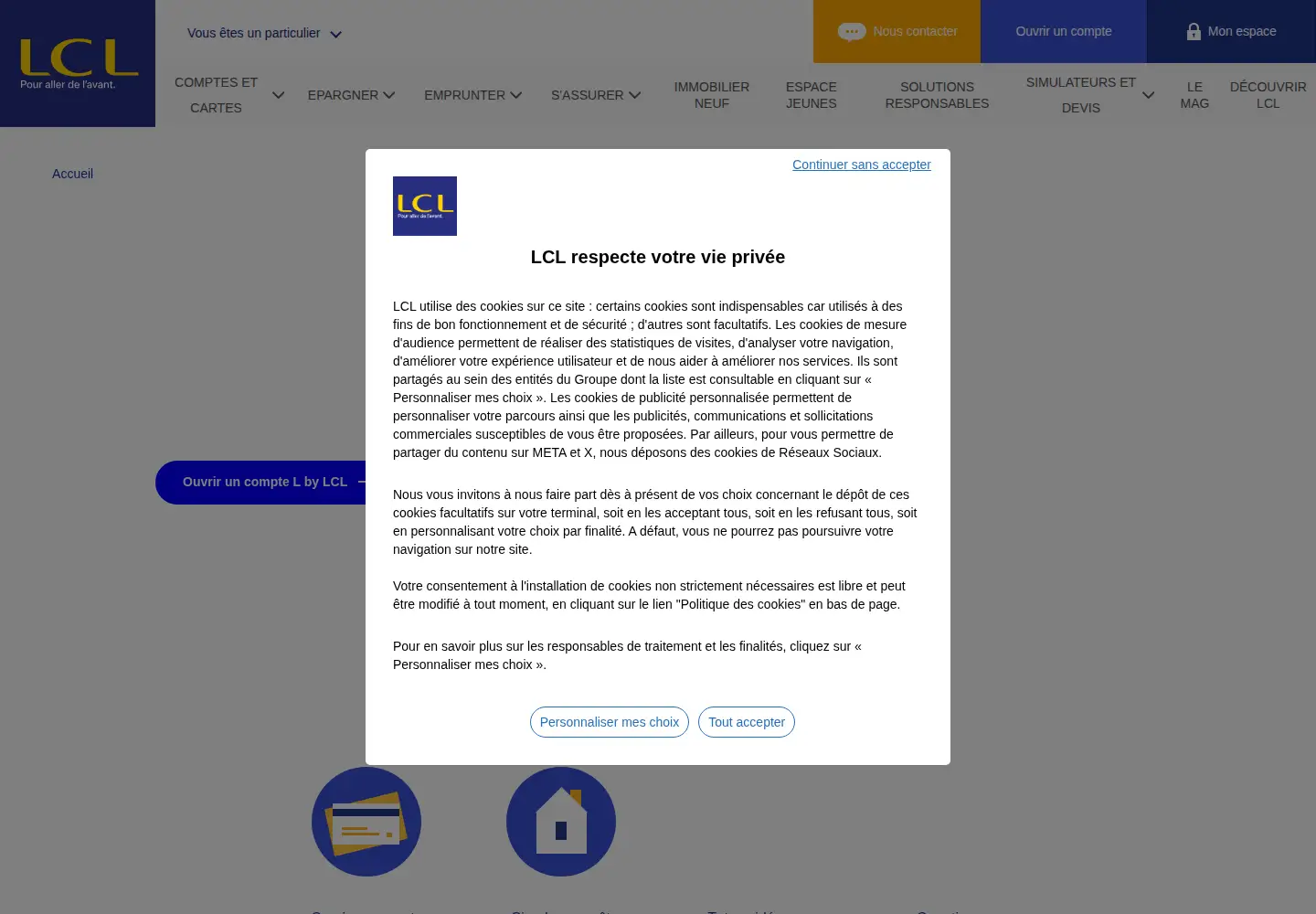 Screenshot of lcl.fr