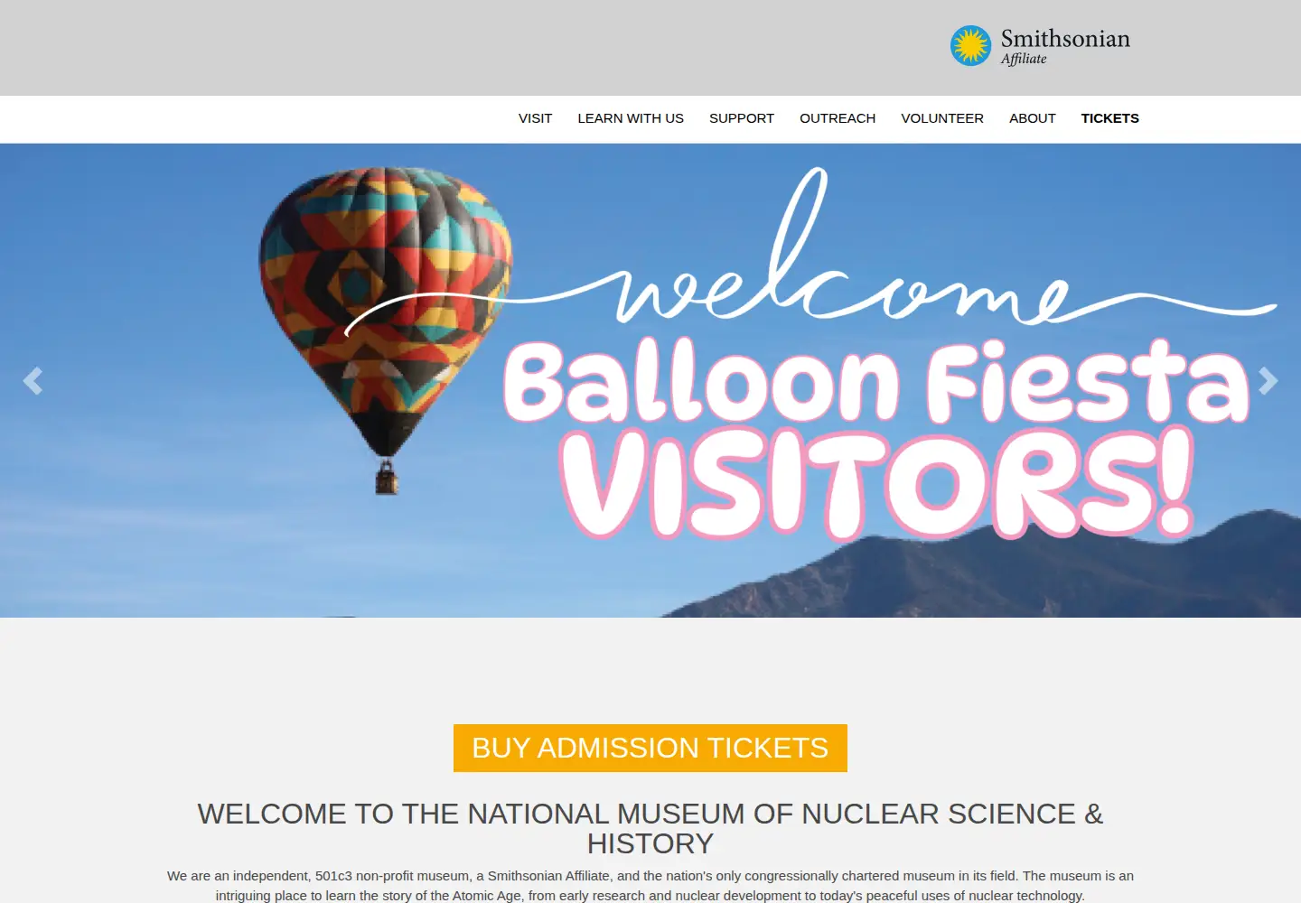 Captured homepage of nuclearmuseum.org in the current scan