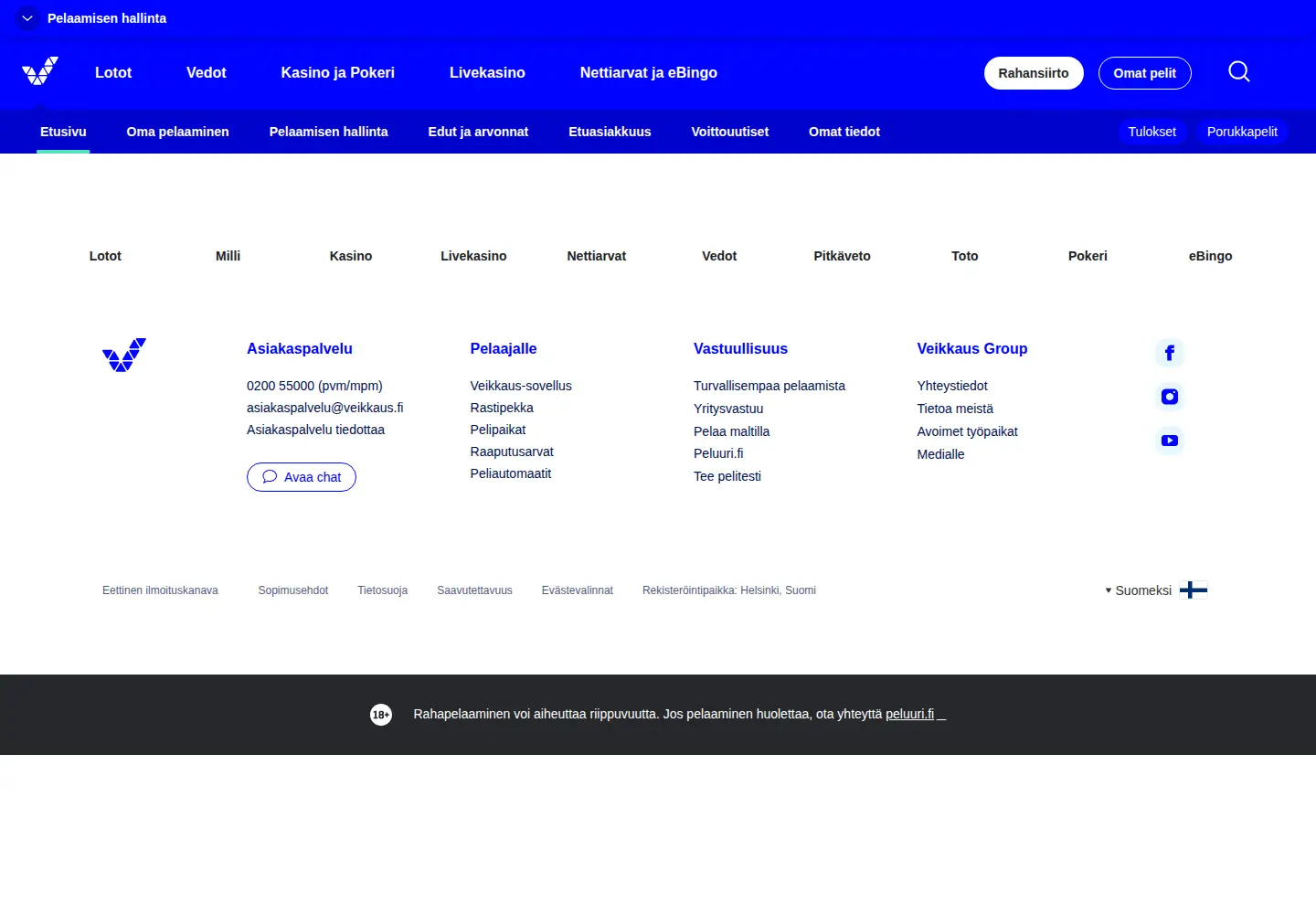 Screenshot of veikkaus.fi