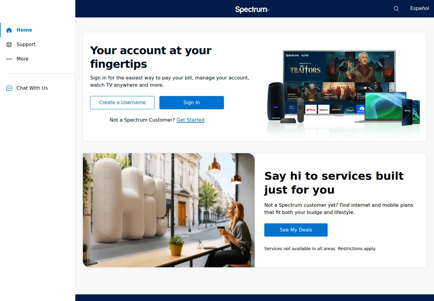 Screenshot of spectrum.net