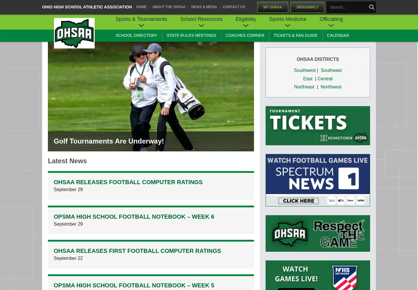 Screenshot of ohsaa.org
