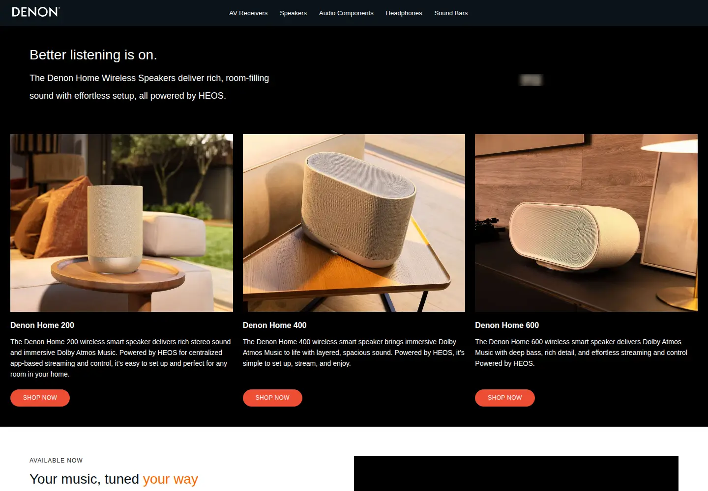 Screenshot of denon.com