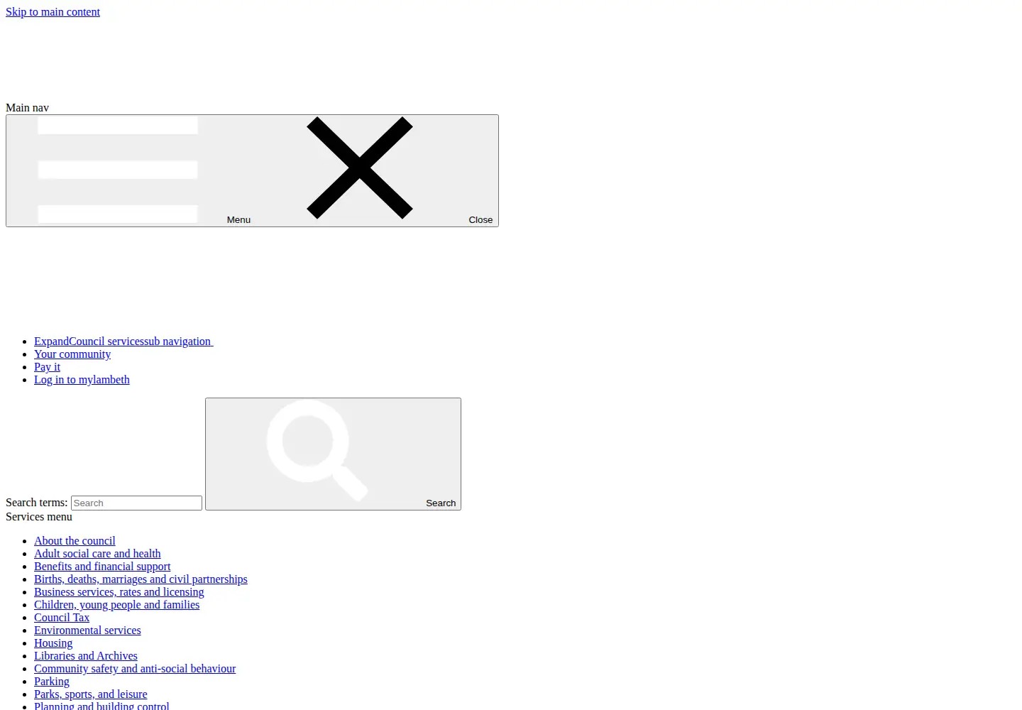 Screenshot of lambeth.gov.uk