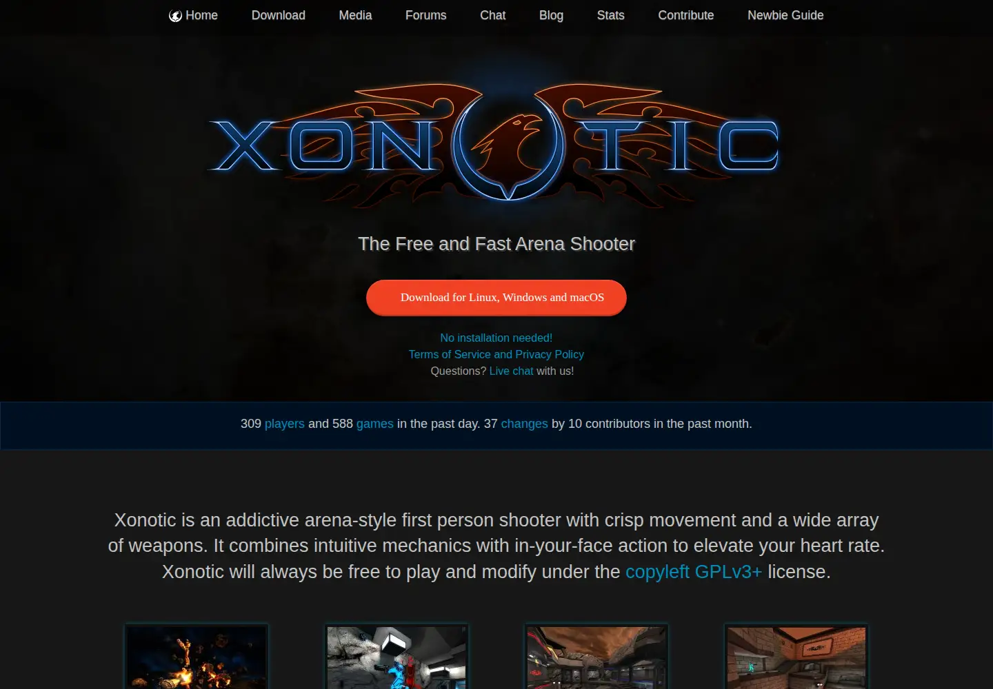 Captured homepage of xonotic.org in the current scan
