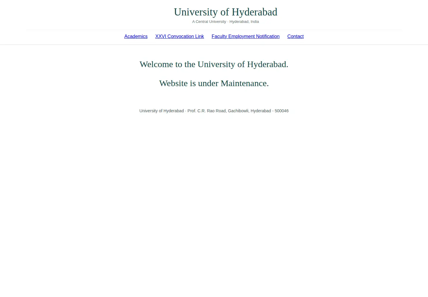 Screenshot of uohyd.ac.in