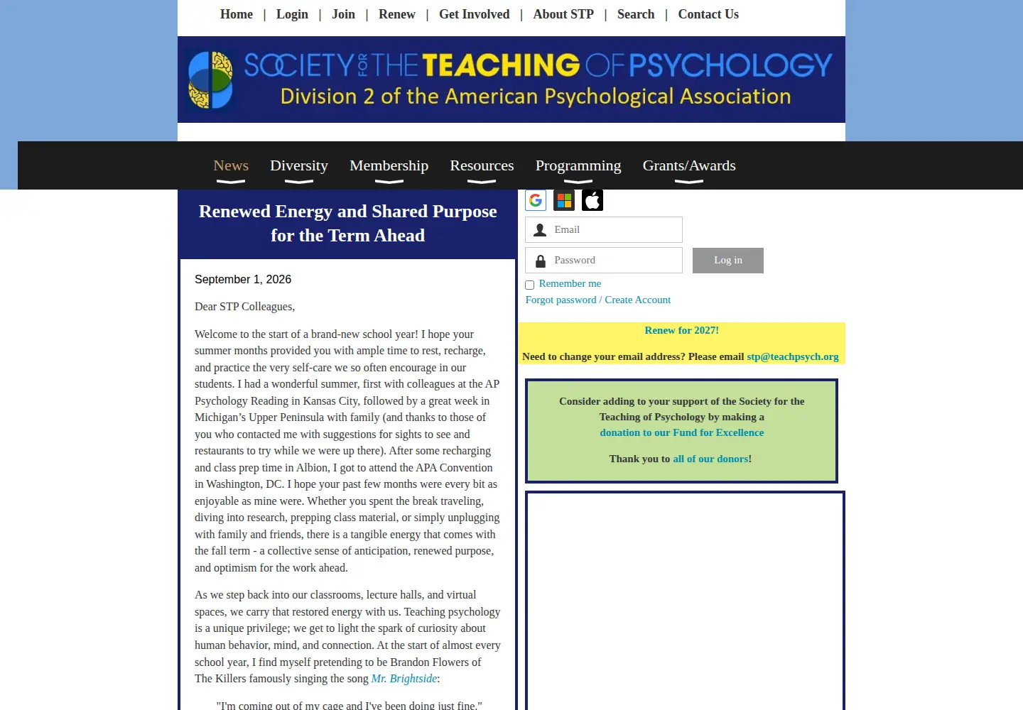 Screenshot of teachpsych.org