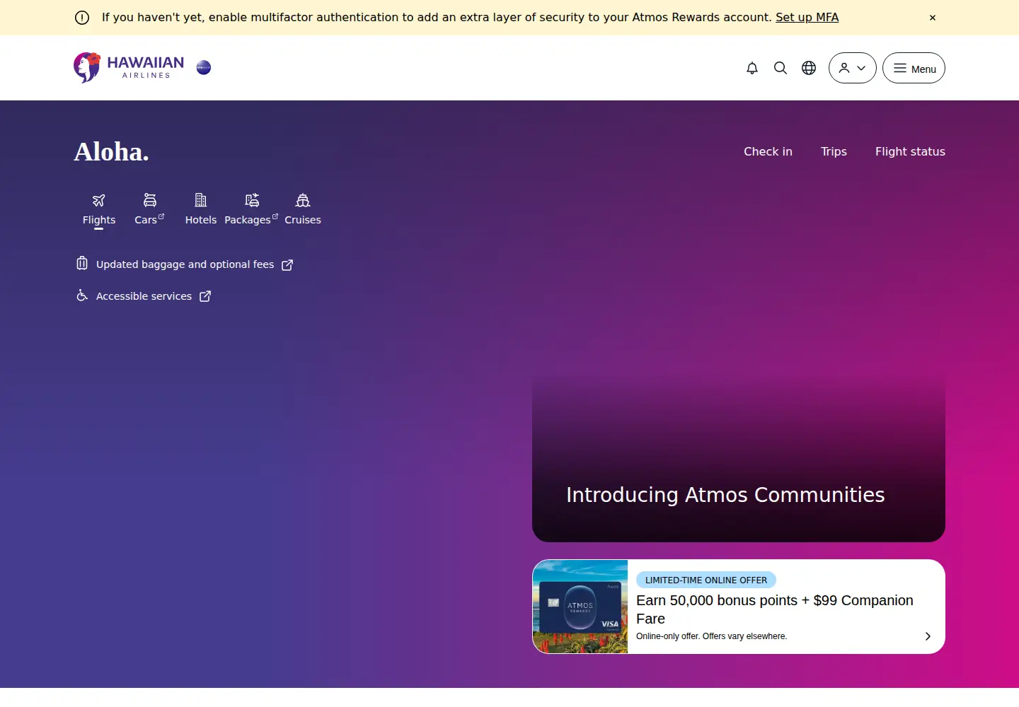 Screenshot of hawaiianairlines.com