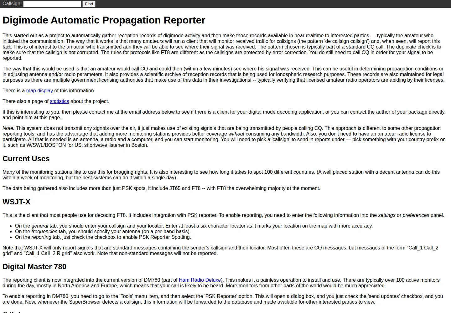 Captured homepage of pskreporter.info in the current scan