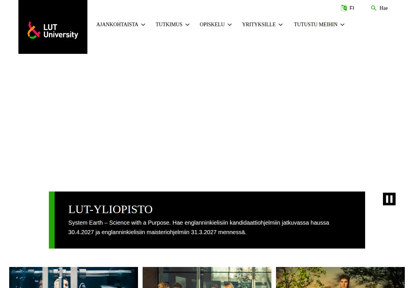 Screenshot of lut.fi