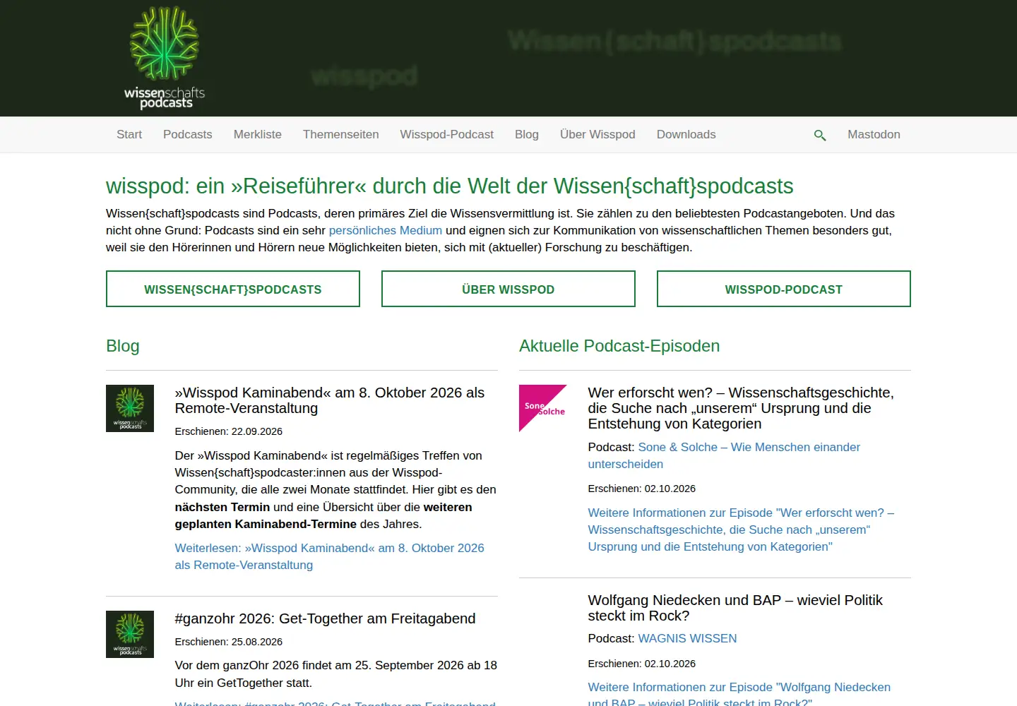 Screenshot of wissenschaftspodcasts.de