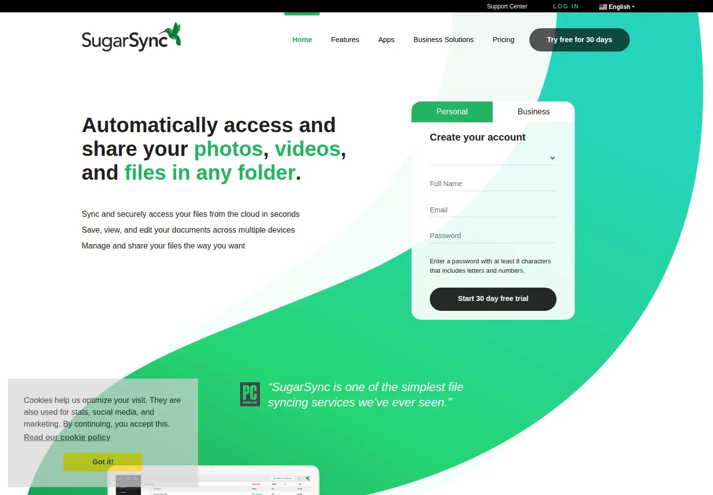 Screenshot of sugarsync.com