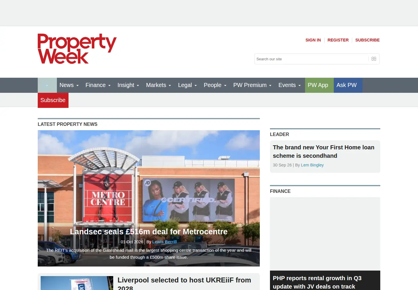 Screenshot of propertyweek.com