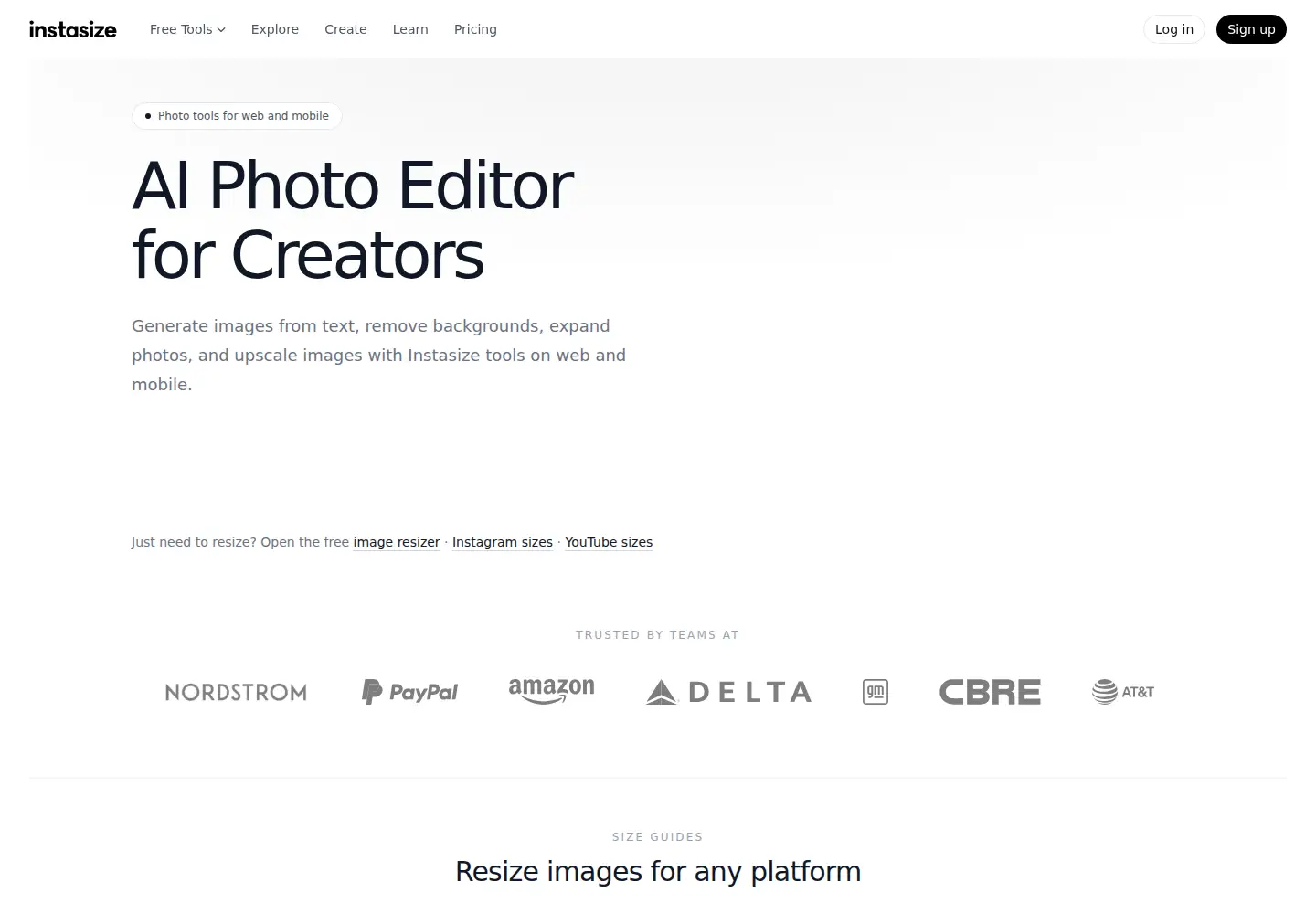 Screenshot of instasize.com
