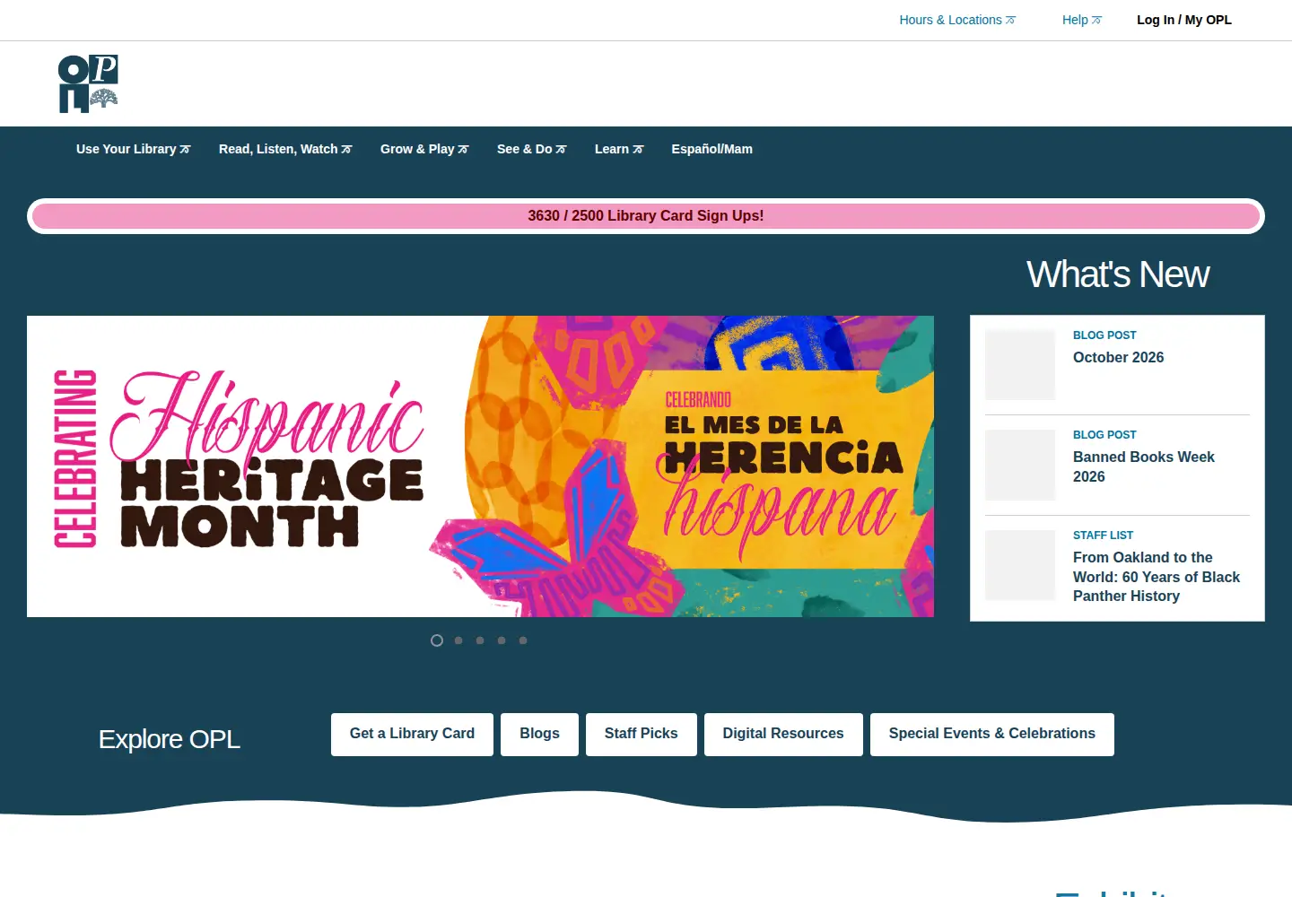 Captured homepage of oaklandlibrary.org in the current scan