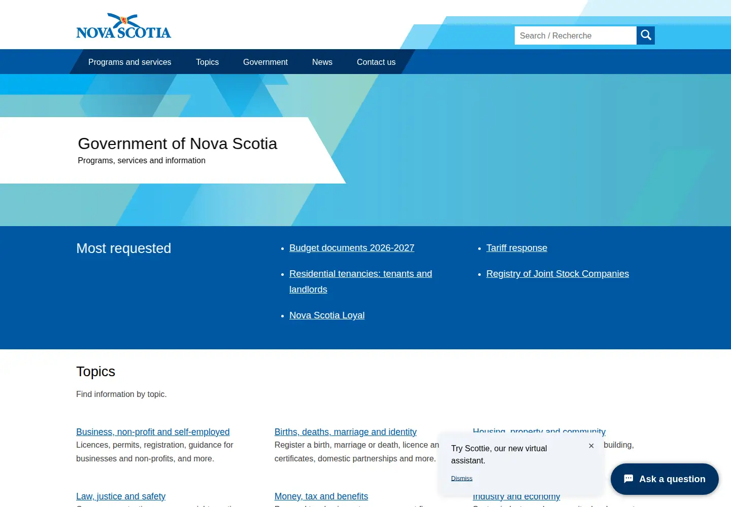 Screenshot of gov.ns.ca