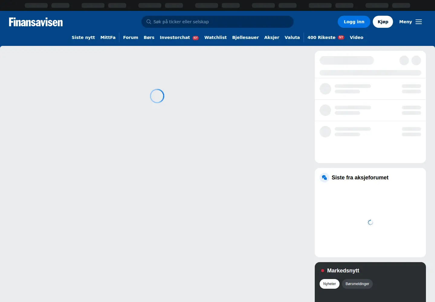 Screenshot of finansavisen.no